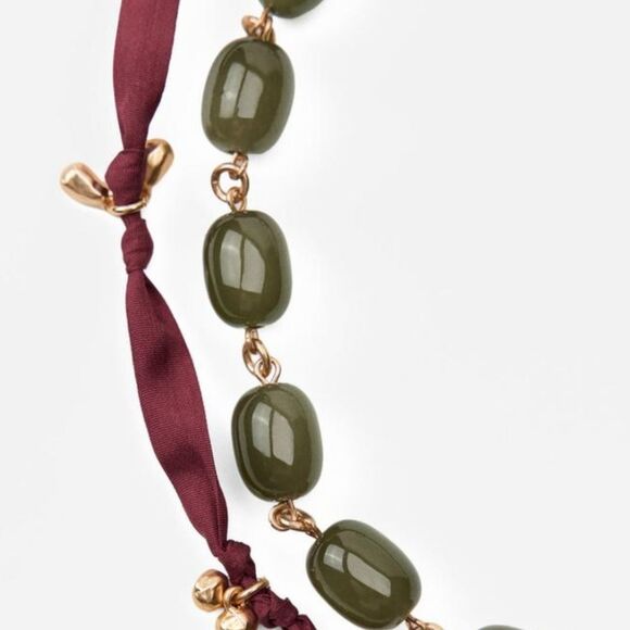 New Zara Green Beaded and Red cord Ribbon Necklaces Set Of 2 - Picture 4 of 10